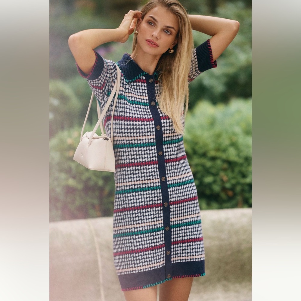 Anthropologie Preppy Coquette Maeve Plaid Sweater Mini Dress NWT Size S